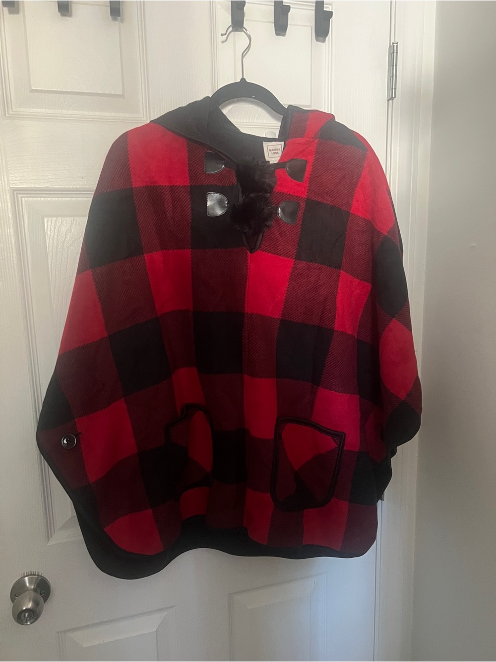 Women’s Red & Black Buffalo Plaid Hooded Poncho Jacket